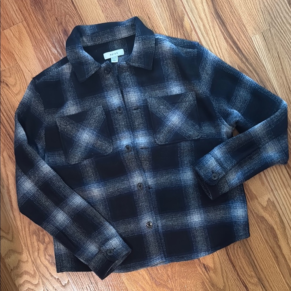 Reiss Black, Blue and Gray Plaid Button-Up Shirt